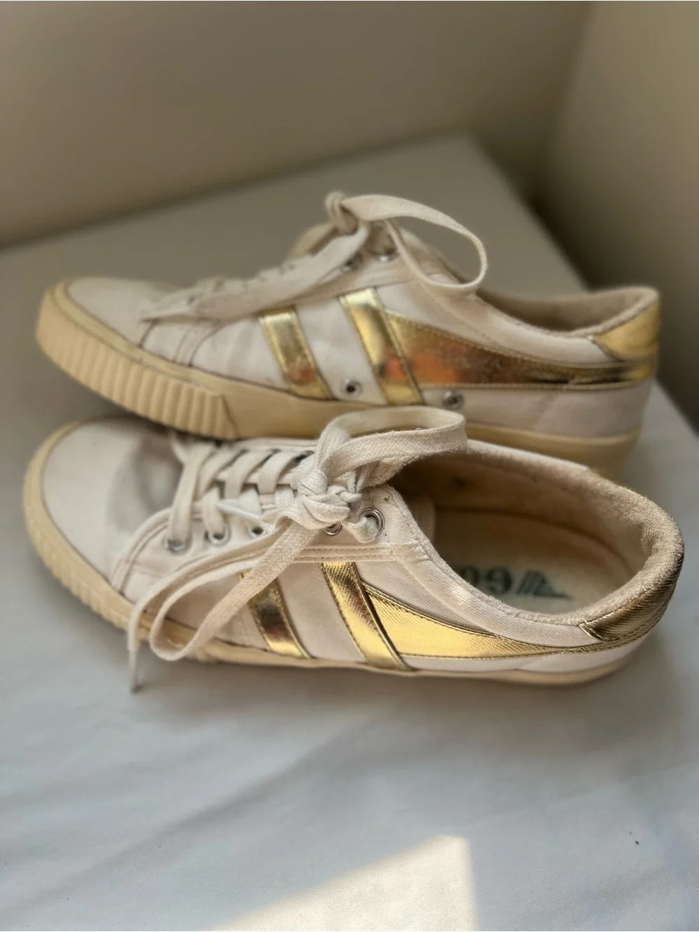 Gola Cream Canvas Sneakers with Gold Side Stripes